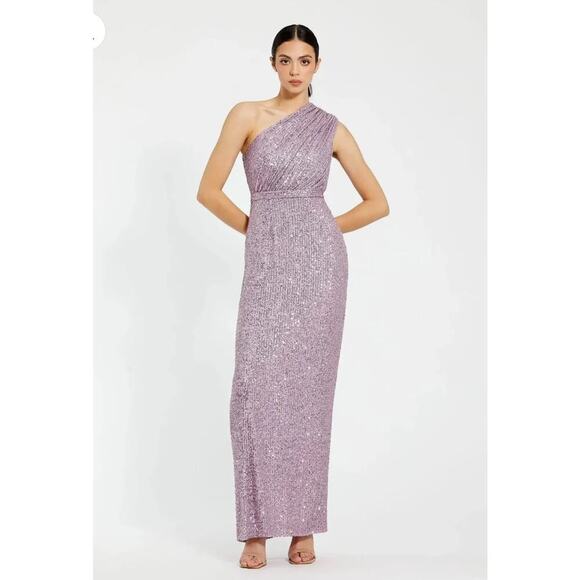 B47 Mac Duggal Sequined Ruched One Shoulder Gown Dress 6 Sparkly Y2K Glam - Picture 3 of 12